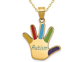 14K Yellow Gold Enamel Autism Hand-print Charm Pendant Necklace with Chain